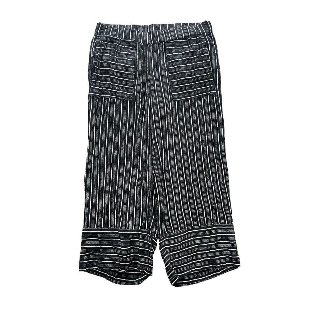 Loft Women's Sz XS Fluid Black & White Striped Crepe Crop Wide Leg Pull On Pants